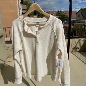 Cream Waffle Knit Henley Shirt